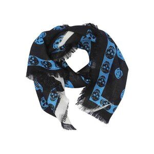 Alexander McQueen Skull Scarf Black & Blue 100% Wool - NWT